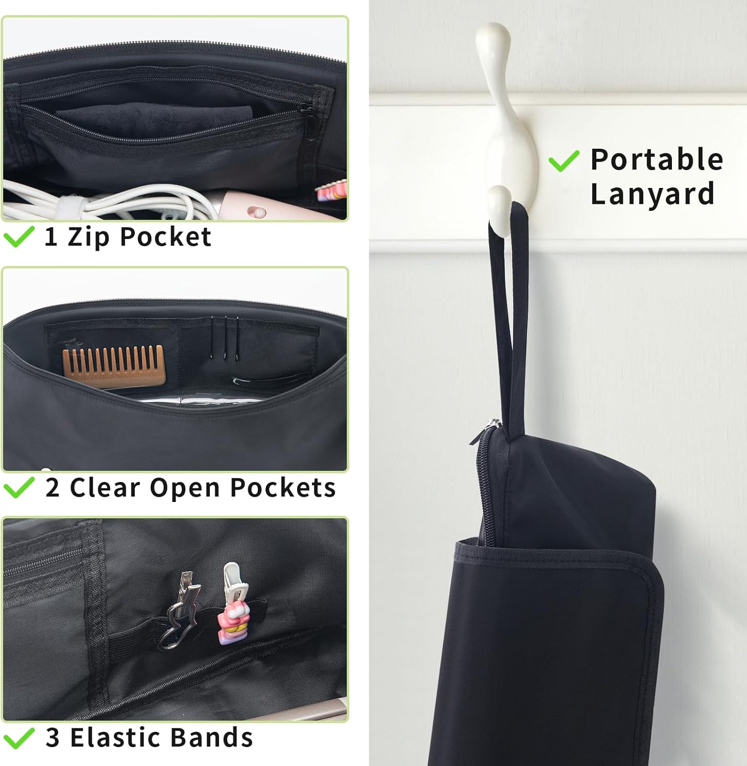 Aubeco Hair Tools Travel Bag, Removable Fireproof Mat, 2-In-1 Portable Organizer, Large Capacity Hot Tools Travel Bag for Flat Irons, Curling Irons, Hair Dryers, Black - Pink image number 2