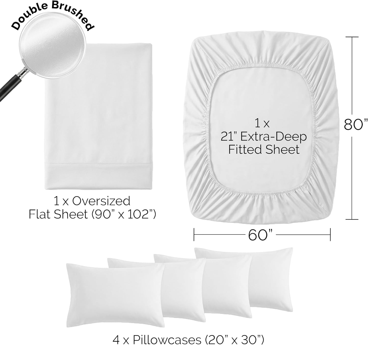 Southshore Fine Linens 6 Piece - Extra Deep Pocket Sheet Set - White - Queen image number 2