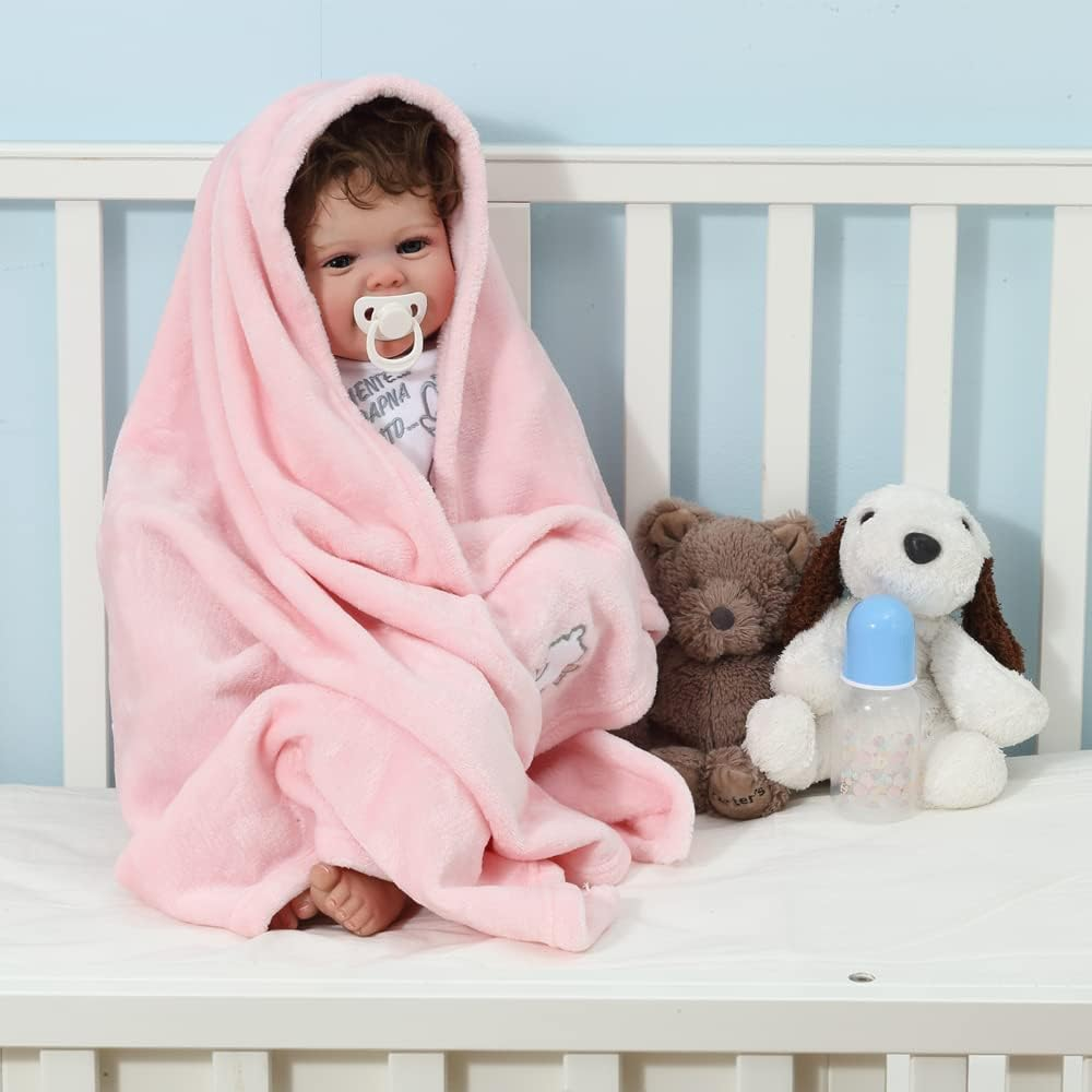 CREVENT Set for Girls -Diaper Caddy Organizer Basket with 2 Blankets, 1 Taggie, 1 Lovey, 3 Socks，1 Headband，1 Gift Bag with Ribbon - Newborn Essential Gift Set (Pink) image number 5