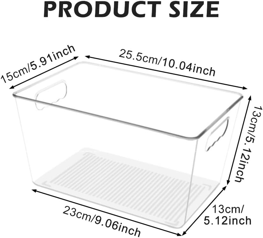 6 Pack Clear Stackable Storage Bins with Lids, Heavy-Duty Plastic Containers with Handles for Pantry, Bathroom, Cabinet, Fridge and Closet Organization, Middle