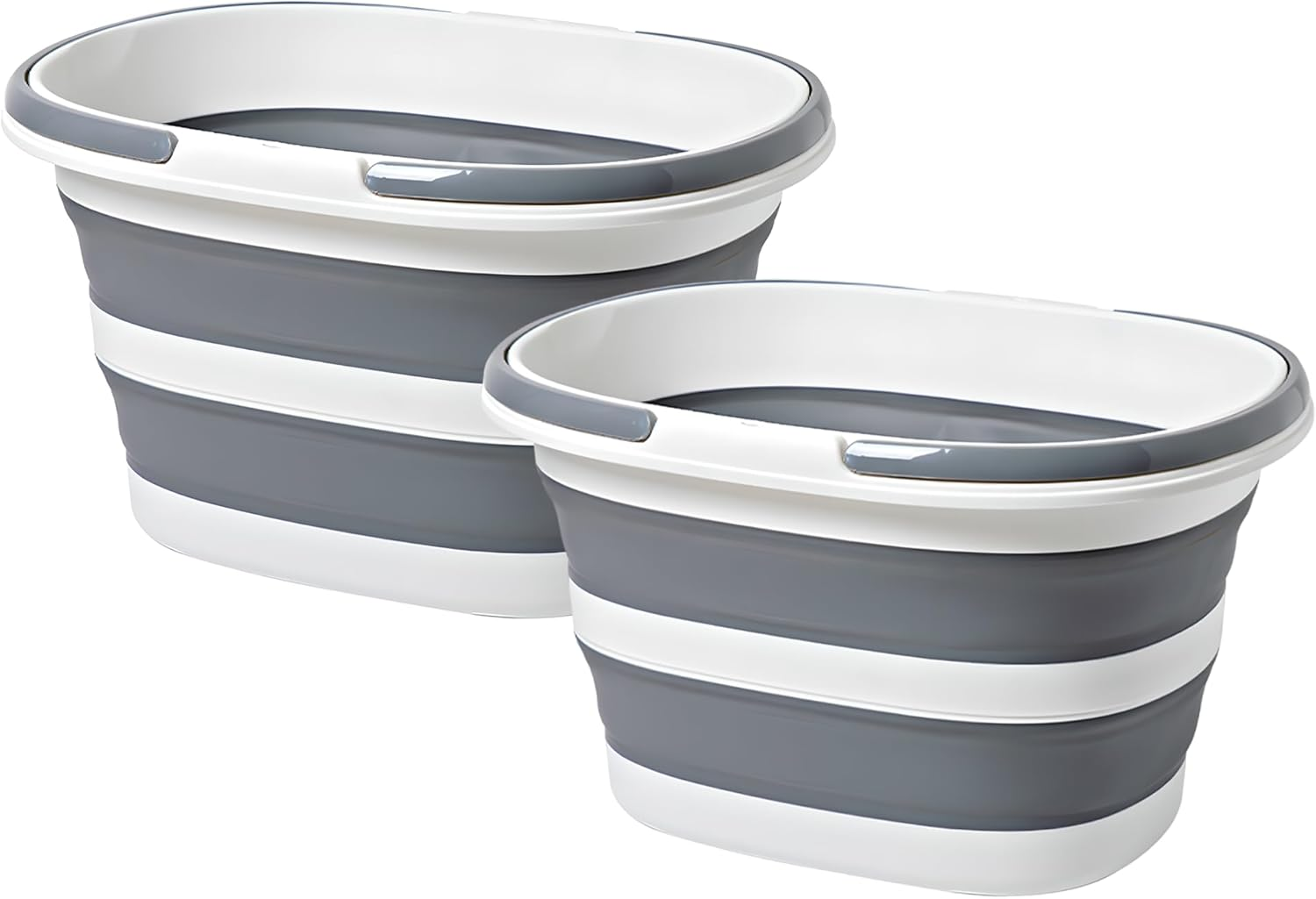 Foldable Bucket 16L/28L with Handle Cleaning Bucket Foldable for Camping, Fishing, Cleaning, Car Washing, Soft Large Capacity Lightweight Stylish (Grey, 16L &times; 2)