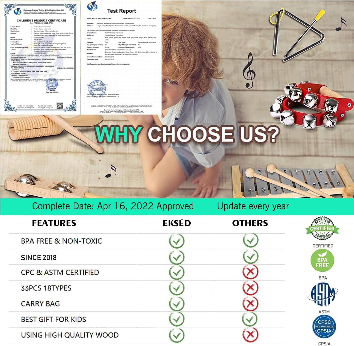 Musical Instrument Set for Toddlers and Kids, Educational Wooden Percussion Toys with Carrying Bag, Eco Friendly Musical - Promote Environment Awareness, Creativity, Coordination (11 Types (20Pcs))