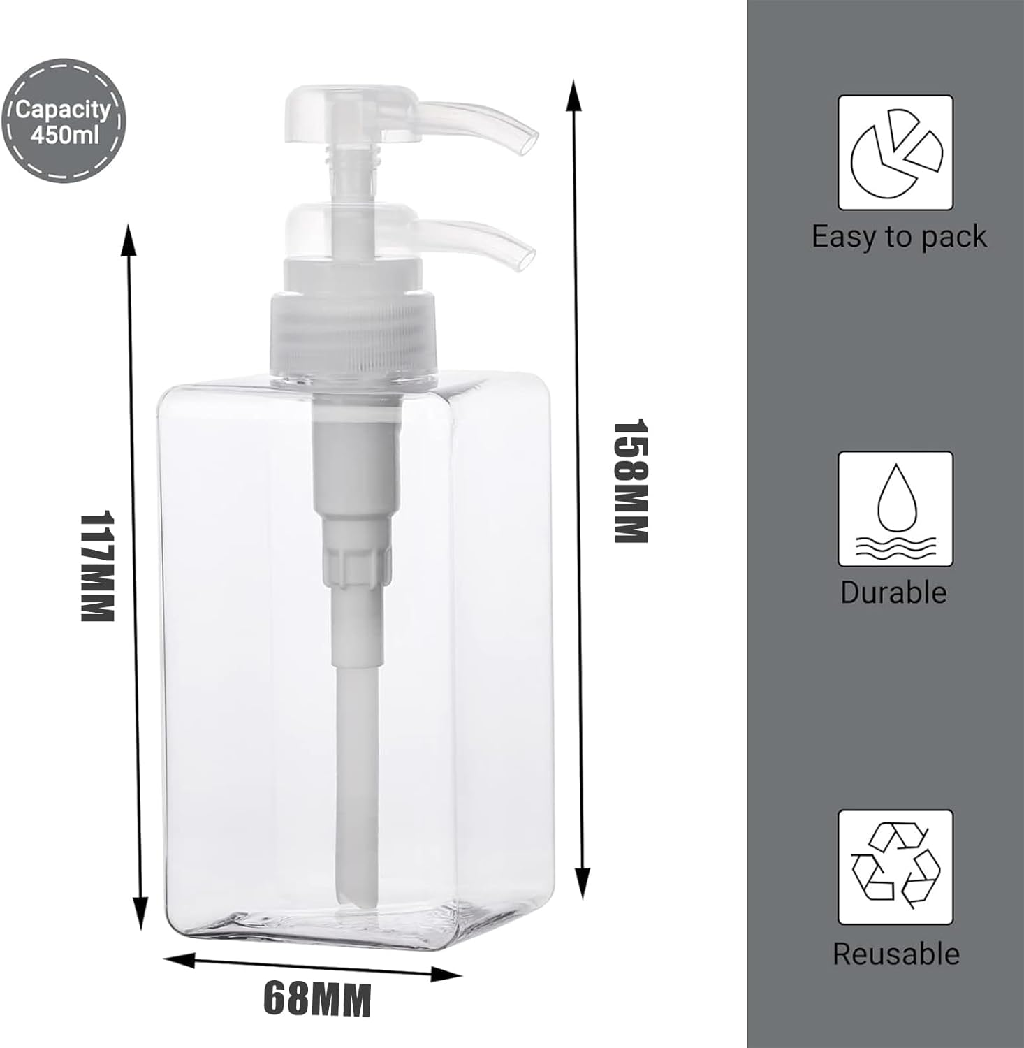JZS Pump Bottle Dispenser Refillable Square Plastic Lotion Dispenser Empty Lotion Pump Bottle for Essential Oil Soap image number 1