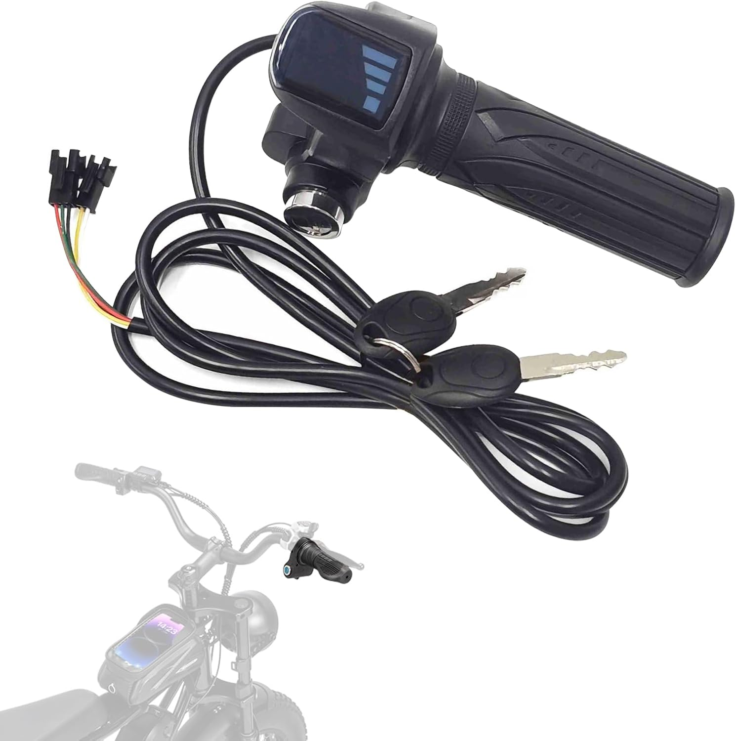 Ebike Twist Throttle with Battery Meter Compatible Fit for Ridstar Q20 E-Bike, 48V Full-Grip Throttle with Battery Display + 2 Keys