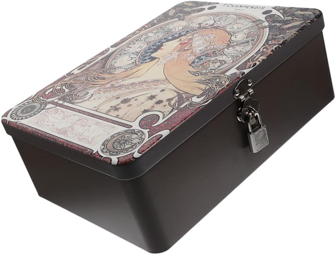 GARVALON Vintage Lockable Tinplate Storage Box Desktop Organizer for Jewelry Cash and Keepsakes All Occasions
