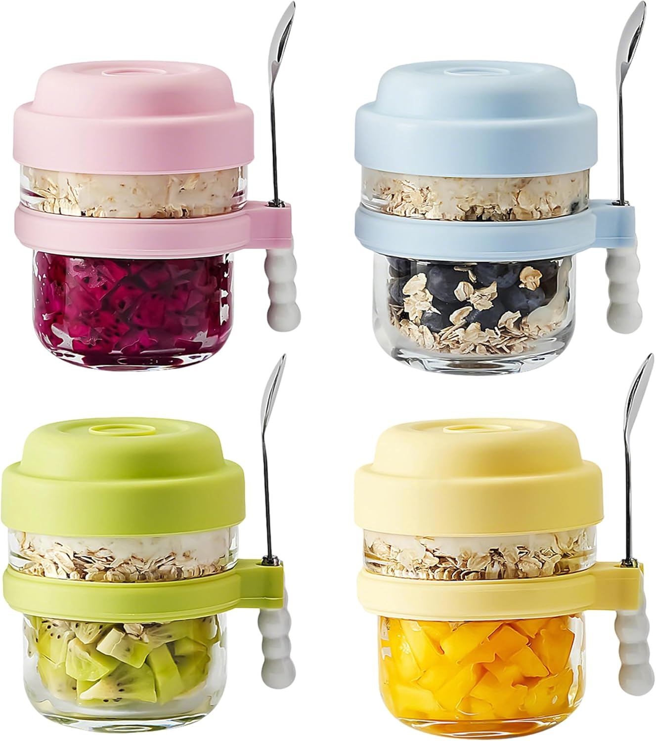 Hmprofocus 4 Pack 15OZ Overnight Oats Glass Containers with Lids and Spoons image number 5