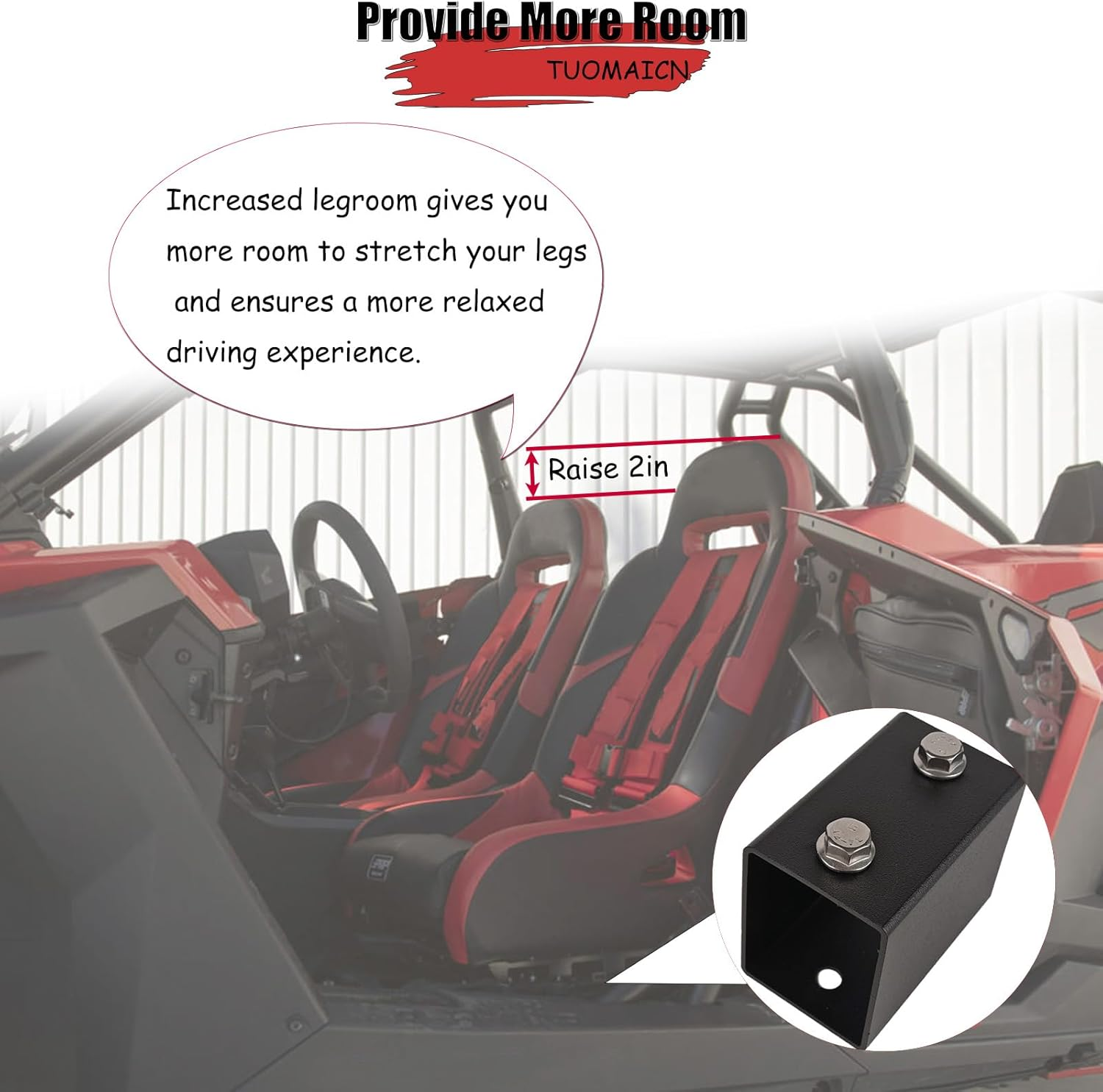 2" Seat Riser Lift Kit,Raises Seat by 2" (4 Pcs),Compatible with 2020-2023 Polaris RZR PRO XP /2022-2023 RZR PRO R /2022-2023 RZR TURBO R image number 4