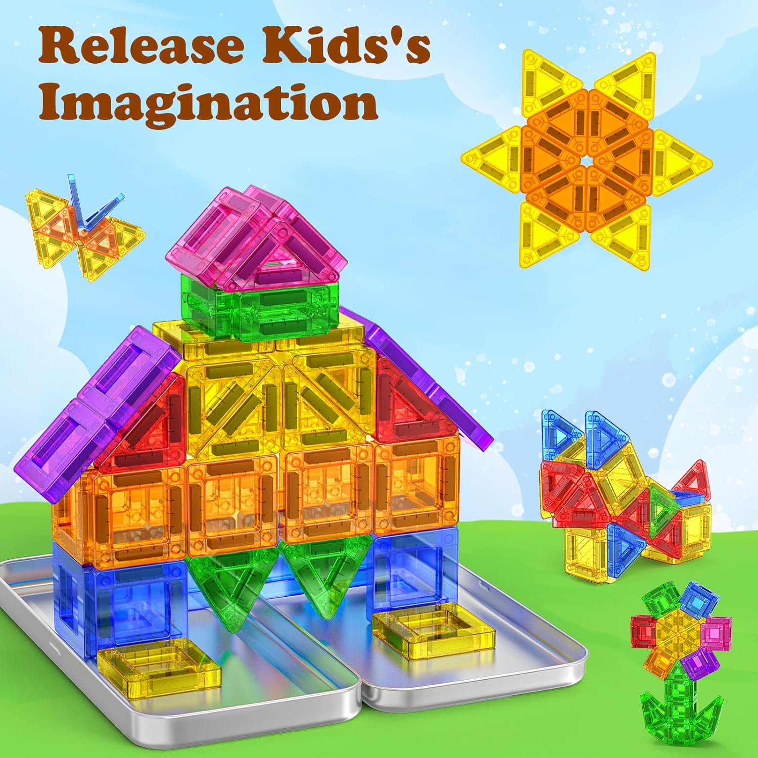 Travel Magnetic Tiles for Kids Ages 3-5 42PC Magnet Mini Building Blocks Kids Plane Toys for 3 4 5 6 7+Year Old Boys Girls Toddler Preschool STEM Construction Christmas Birthday Gifts with Iron Box image number 6