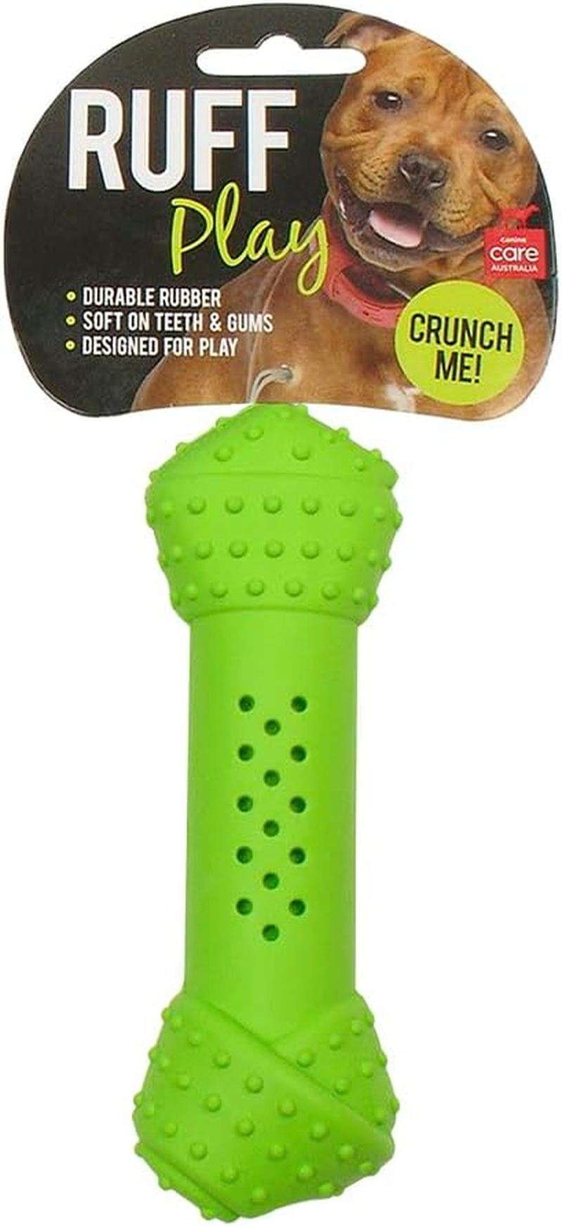 Ruff Play Crunchy Knot Bone Dog Toy, Medium, 13.5Cm, Green - Dog Teething Toy, Durable, Rubber Chew Toys, Squeaky Dog Toy, Crunchy Noise, Aids Dogs Dental Health