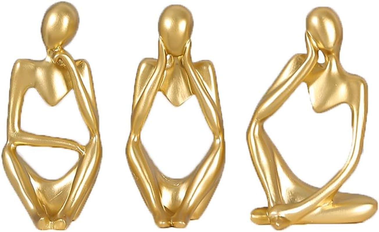 Decorative Thinker Statue, Abstract Art Sculpture, Resin Figurine for Home and Office, Great Gift Ideas Resin Statue Ornaments Collectible Figurines (Gold)