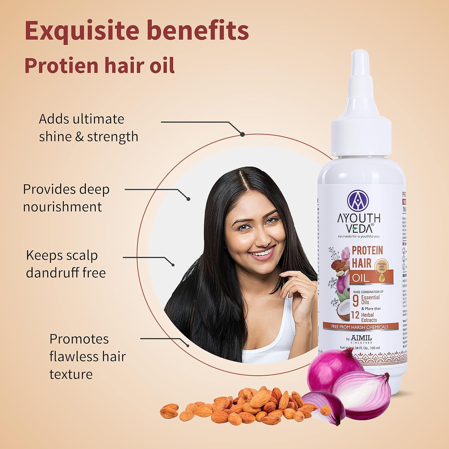 Ayouthveda Anti-Hairfall Shampoo & Protein Hair Oil Combo Pack for Healthy Hair Growth & Deep Nourishment | Fights Dandruff Control Hair Breakage & Hair Fall | Blend of Essential Oil & Herbal Extracts image number 4