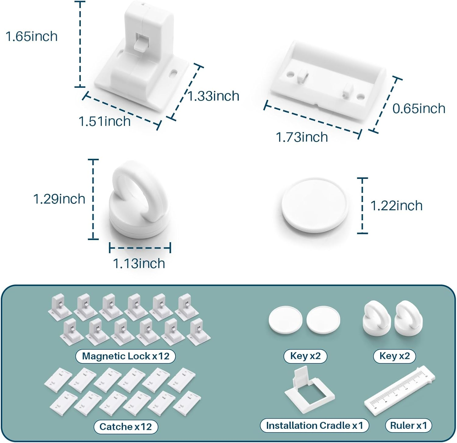 Inaya Magnetic Cabinet Locks Baby Proofing, 12 Locks & 2 Keys, Child Proof Magnet Locks for Cabinet Drawers with Invisible Design, 3M Adhesive for Easy Installation - No Drill & Tools Needed image number 6