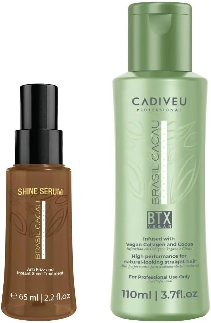 Brasil Cacau BTX Vegan Smoothing Treatment KIT, 100Ml, Bonus Shine Serum Professional Hair Treatment, Formaldehyde-Free, Botanical Collagen Formula, Anti-Frizz Protection, Straight Hair