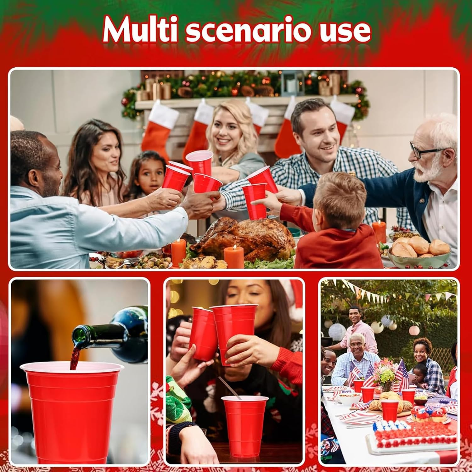 16Oz Red Plastic Party Cups: 100 Pack Reusable Blank Plastic Cups Food-Grade Party Cold Drink Cups Red Cups for Parties, Weddings, Events or DIY Projects,Durable,Resistant,Bpa Free, Recyclable image number 1