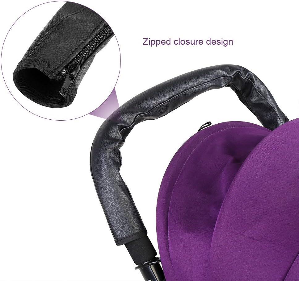 Tnfeeon Black PU Leather Baby Stroller Bar Cover, Stroller Handle Cover, Armrest Bumper Handle Bar Box/Cover, Handlebar