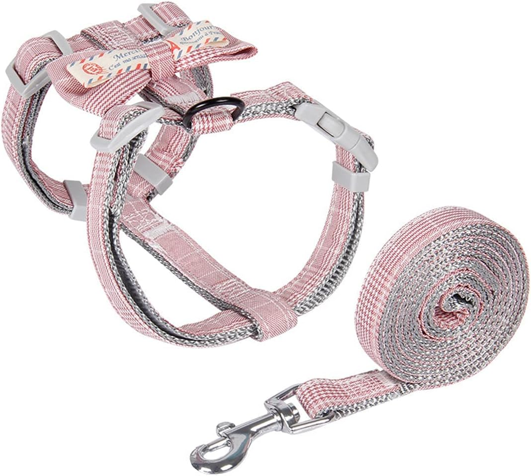 Cat Harness and Leash Set, Adjustable Mesh Pet Harness with Cute Bow European Style Chest Strap with Safety Buckle (Pink, M) image number 3