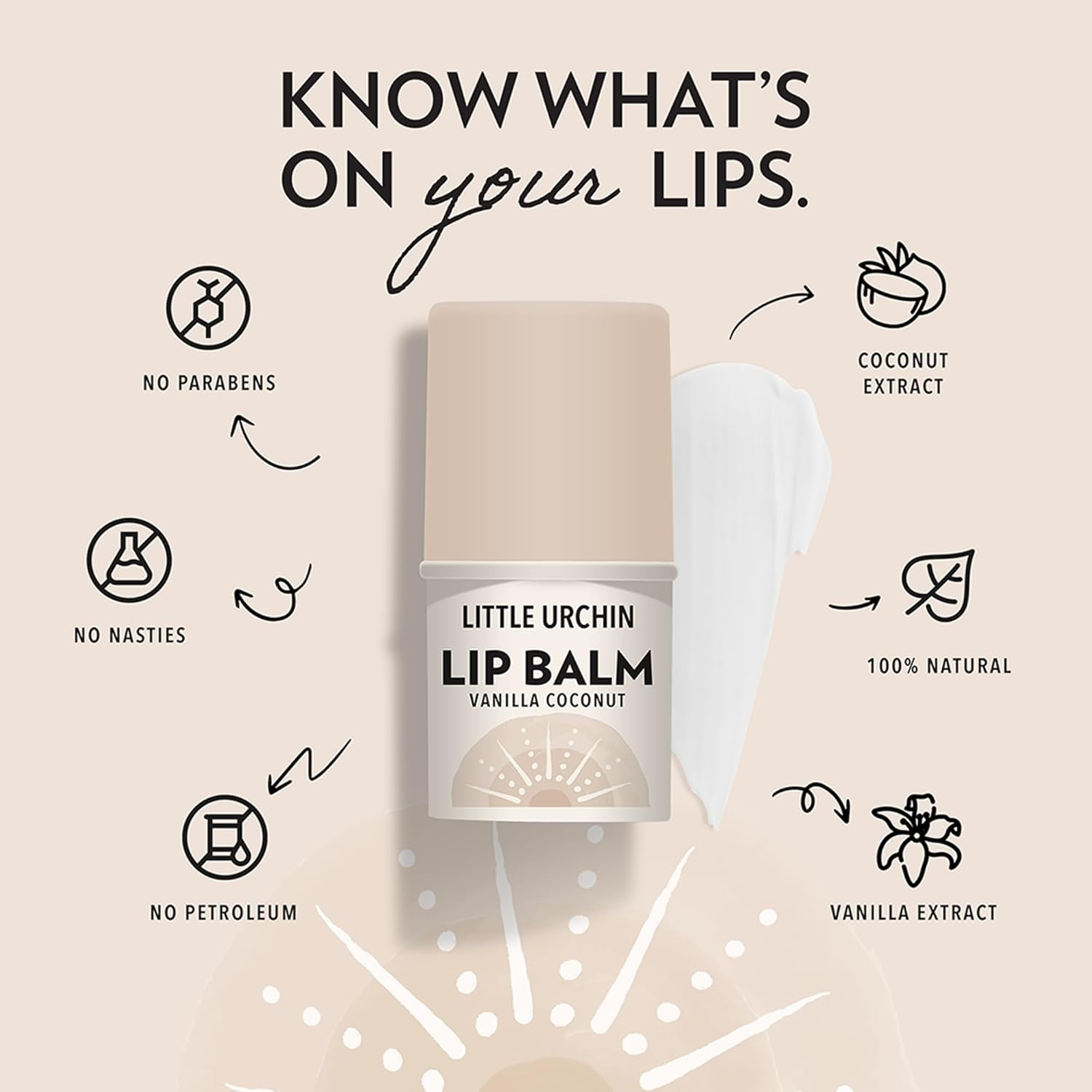 LITTLE URCHIN 100% Natural Lip Balm Vanilla Coconut 4G &ndash; Lip Care with Beeswax, Coconut Oil, Shea Butter & Vitamin E &ndash; Ultra-Hydrating & Nourishing Lip Moisturiser | Made in Australia image number 2