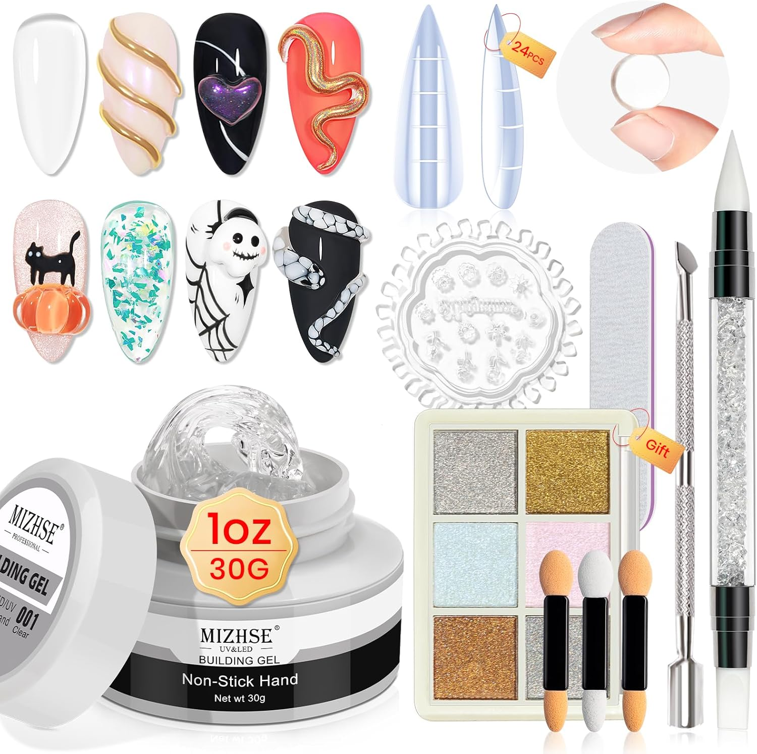 MIZHSE 30G Solid Builder Gel for Nail and 15G 3D Nail Gel, Clear Hard Gels for Nails Sculpting Gels for Nails Art Soak off U V LED Salon Home DIY Woman