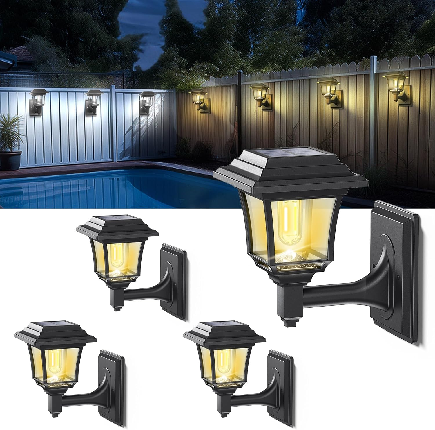 Leidrail Solar Wall Light Outdoor 2 Modes Edison Waterproof 15 Lumen Decorative Lights for Fence Yard Chicken Coop Playhouse White (Pack of 4)