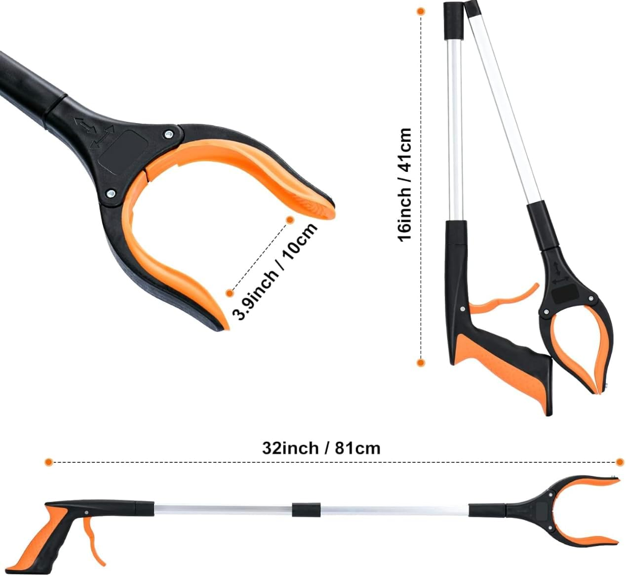 2-Pack Grabber Reacher Tool, 81 Cm Long Foldable Pick up Stick, 360-Degree Rotating Anti-Slip Jaw with Magnetic Grip, Orange image number 1