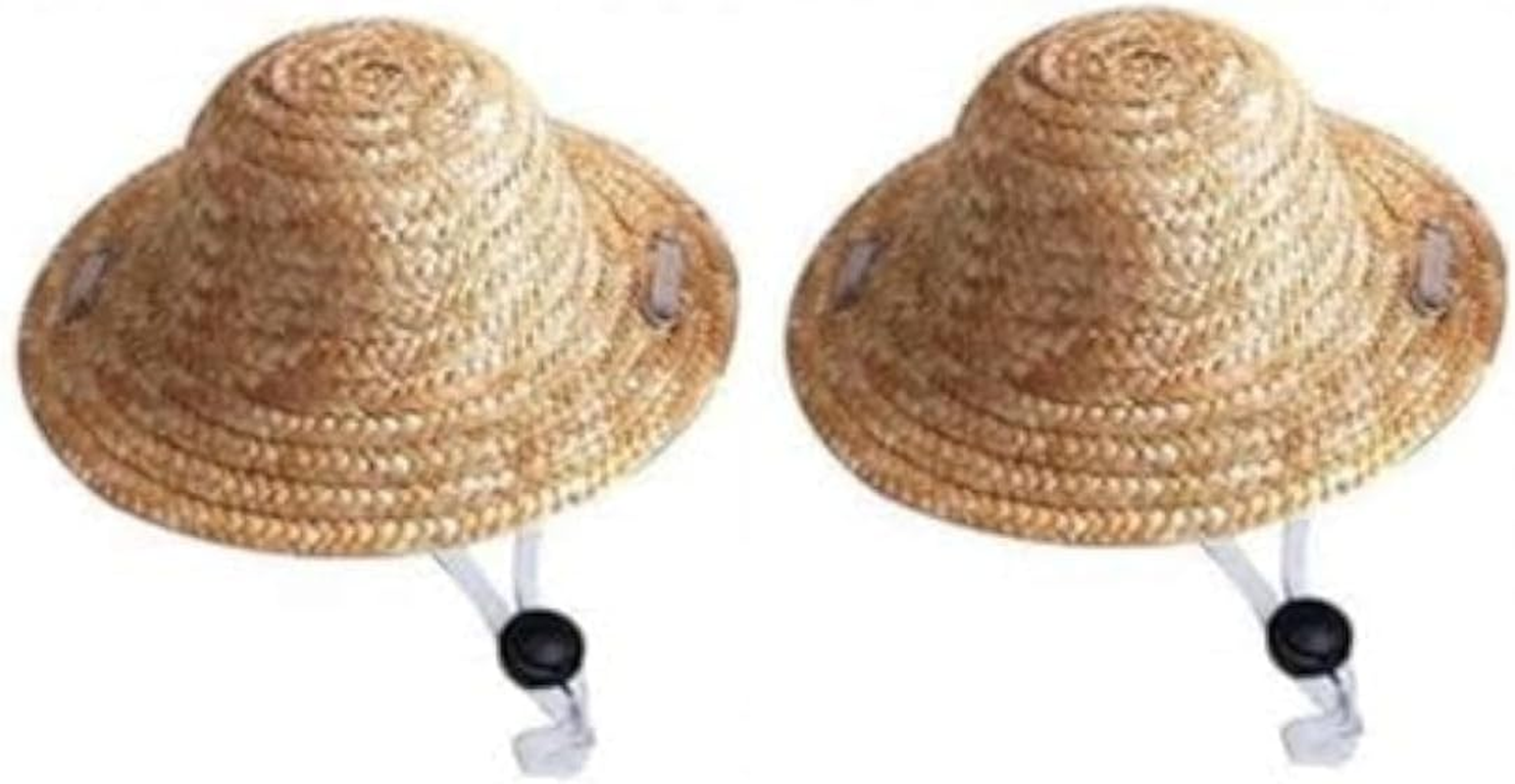 1Pc Light Brown Novelty Summer Adjustable Pet Dog Outdoor Straw Hat Puppy Small Kitty Cat Sunhats Dog Hat, Apparel and Accessories image number 2