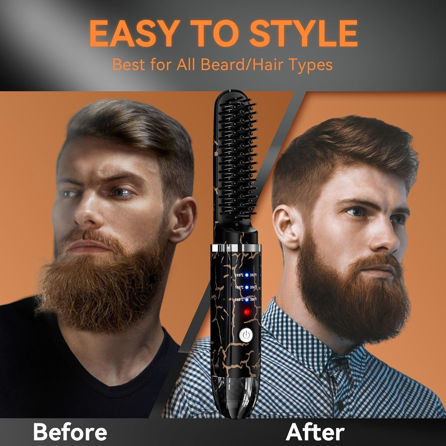 Beard Straightener for Men, Cordless Heated Beard Brush, Portable Beard Hot Combs, Ionic Mini Hair Straightener with 3 Temp Settings, Coarse Curly Hair Brush, Grooming Kit for Men image number 1