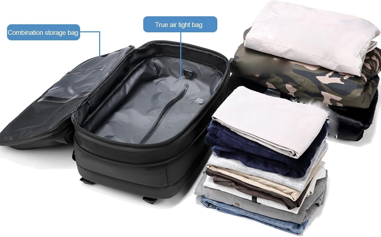 Gungtj Vacuum Travel Backpack,60L Expandable Airpack with Computer Compartment | Oxford Cloth Vacuum Packing, Waterproof, Dry Wet Separation for Business - Gray image number 6