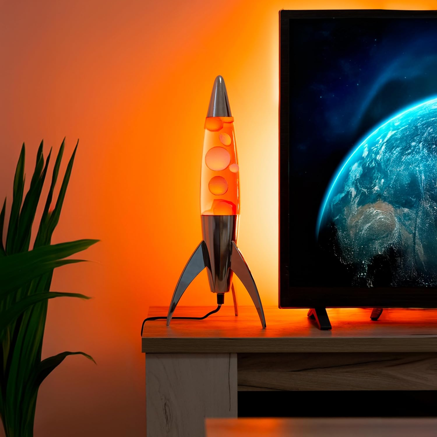 Fisura - Rocket Orange Lava Lamp, Chrome Base, Orange Liquid, 45Cm - Rocket, R&ouml;tt image number 6