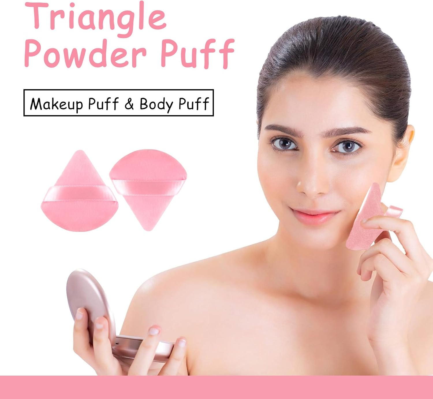 Tehttz 20Pcs Triangle Powder Puff, Makeup Sponges for Loose Powder and Body Powder Face Sponge with Strap, Face Makeup Puff Beauty Makeup Tools (Pink) image number 4