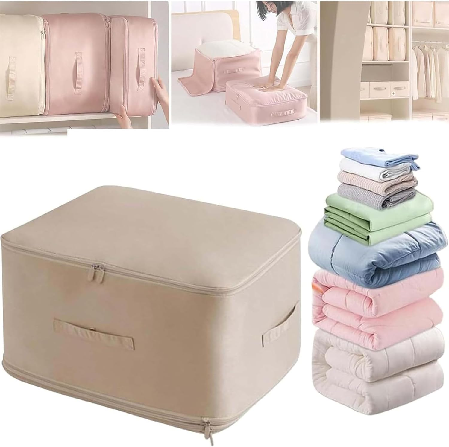 Ultra Space Saving Self Compression Organizer, 2024 New Ultra Space Saving Storage Tote for Comforters, Self Compression Moving Organizer Bags for Comforters, Clothes, Blankets (L(54*42*30Cm),Blue)