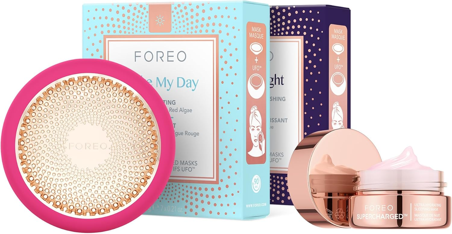 FOREO Hyper Hydra UFO 3 Bundle - Face Moisturiser Device + 14 UFO Activated Masks + Hydrating Night Mask, 15 Ml - Red Light Therapy, Thermo & Cryo Therapy, T-Sonic Massage - anti Aging Skin Care