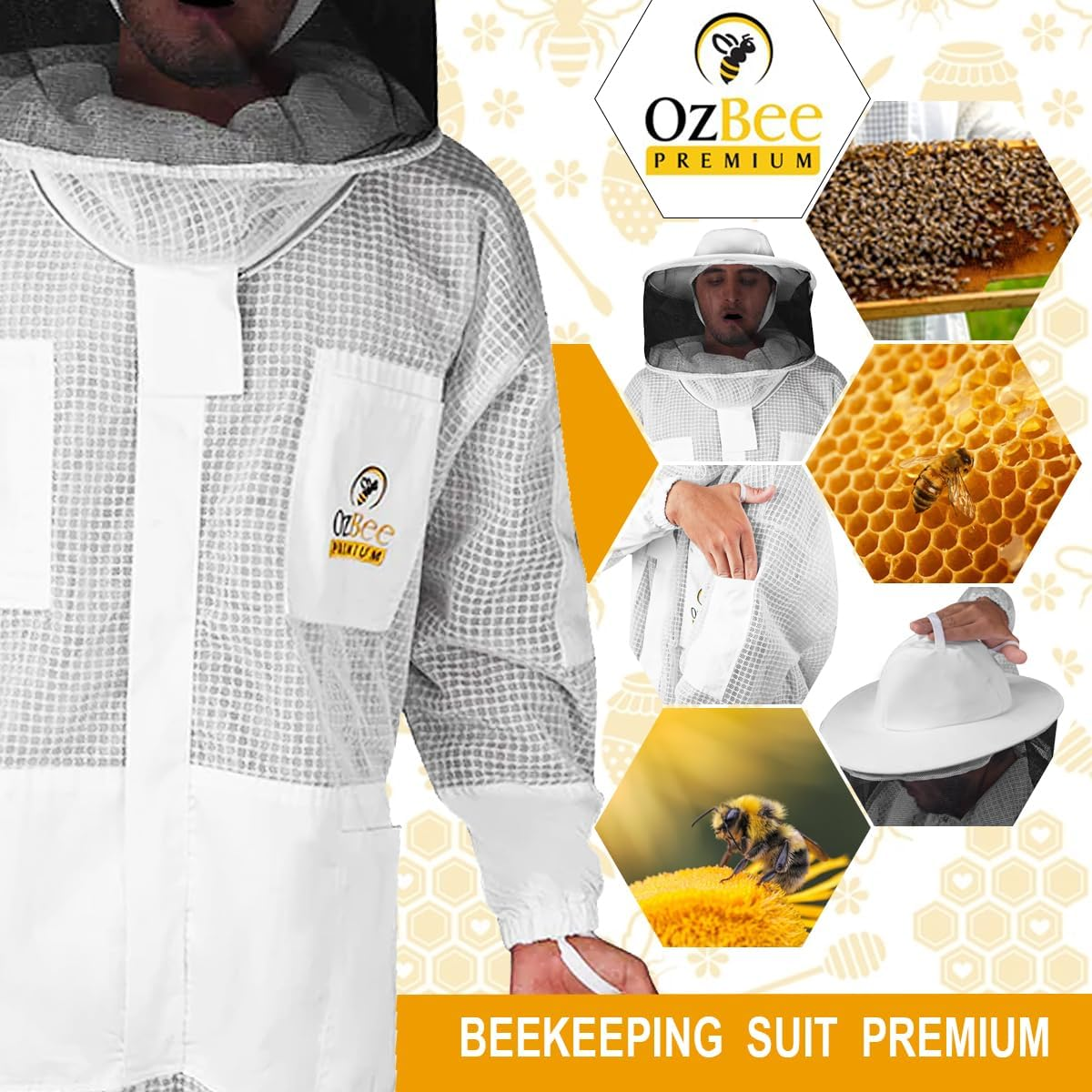 OZBEE Beekeeping Suit Premium 3 Layer Mesh Ultra Cool Ventilated round Hat Beekeeping Protective Gear Costume (2XL) image number 5