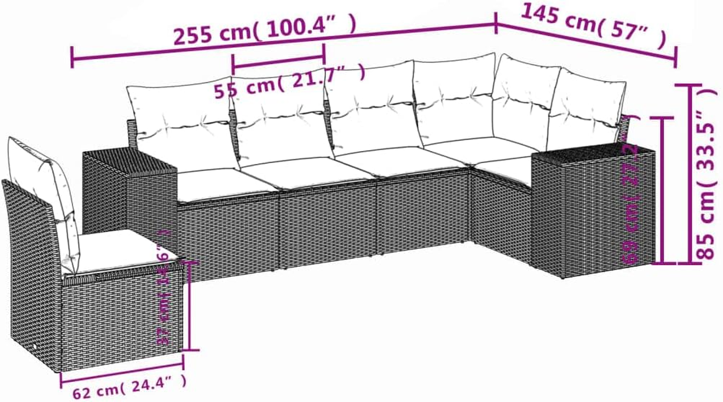 Vidaxl Six Piece Beige Garden Sofa Set Poly Rattan with Cushions - Modular Outdoor Patio Seating image number 1