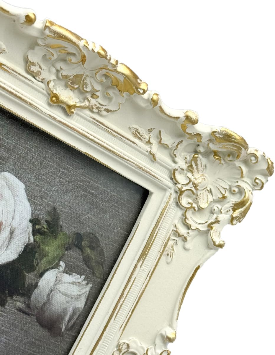 CISOO 4X6 Vintage Picture Frame, Antique Ornate White with Gold Photo Frame, for Table Top and Wall Display, Decorative Floral Design Retro Home Decor, Photo Gallery Art image number 5