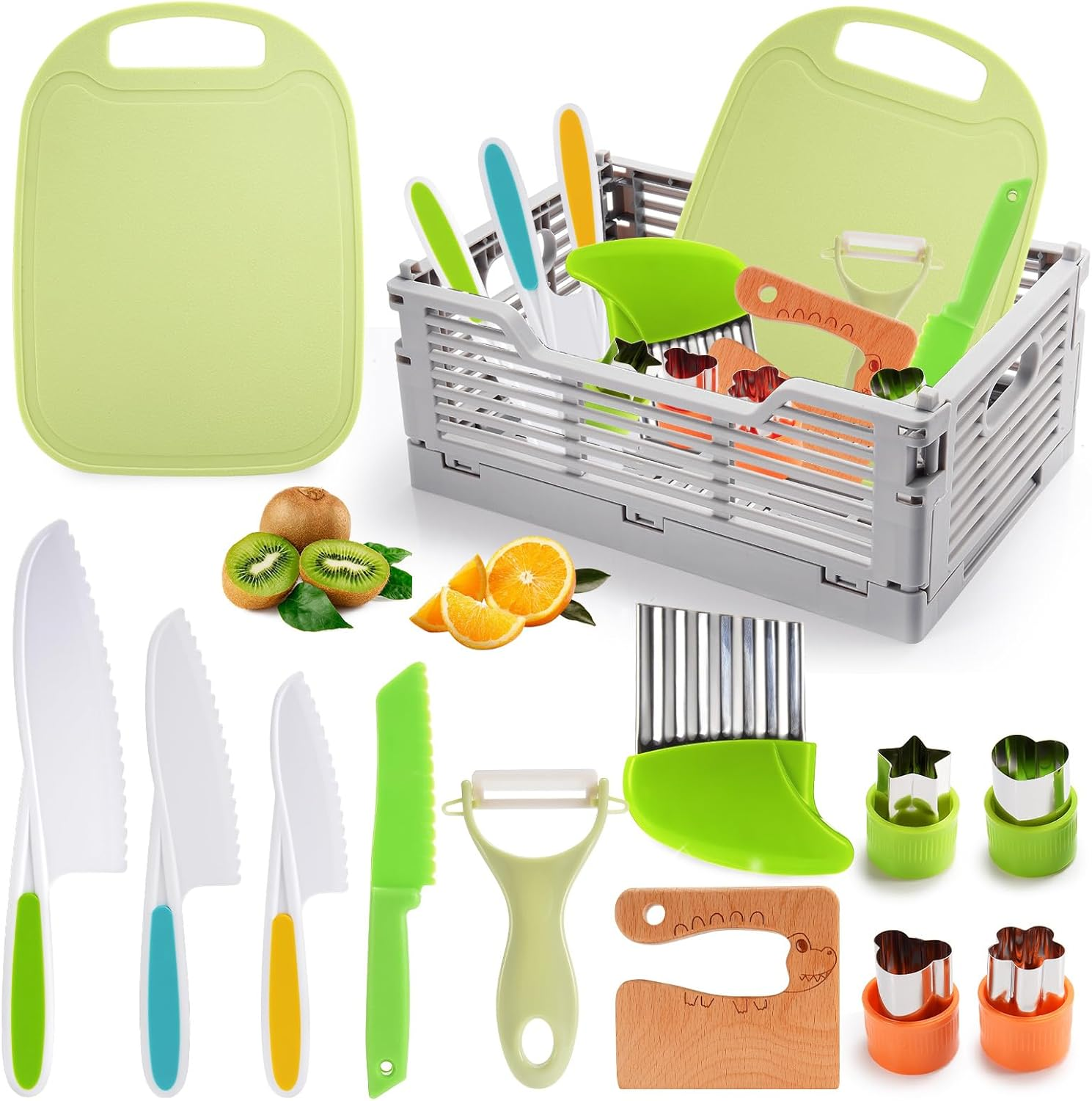 Kids Knife Set for Kids, Vingtank Real Cooking Toys for 3 4 5 6 7 Year Old Girl Boy Gifts Montessori Kitchen Tools for Toddlers Girls Toys Age 3-5 4-6 Cutting Board Safe Knives Birthday Gift Green image number 2