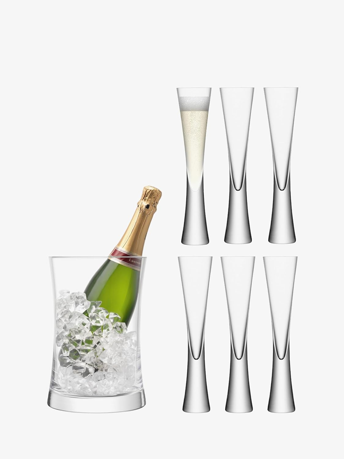 LSA International Moya Champagne Serving Ice Bucket and Flutes 6 Oz, Set of 7, Luxury Elegant Curved Mouth Blown Glassware image number 3