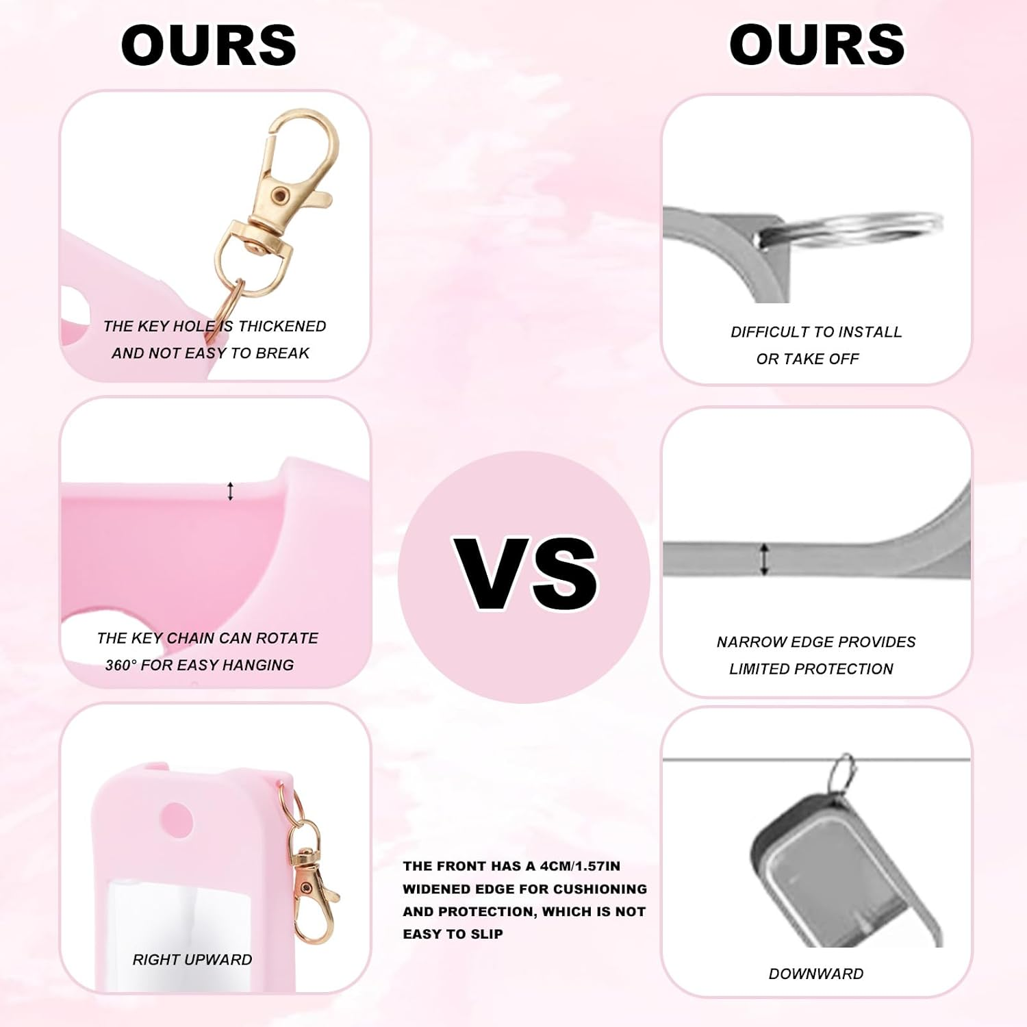 Lasuroa 2Pcs Hand Sanitizer Spray Case, Thickened Silicone Case Compatible with Touchland Hand Sanitizer Spray with Keychain for 1 Fl Oz Portable Accessory (Pink, Purple)