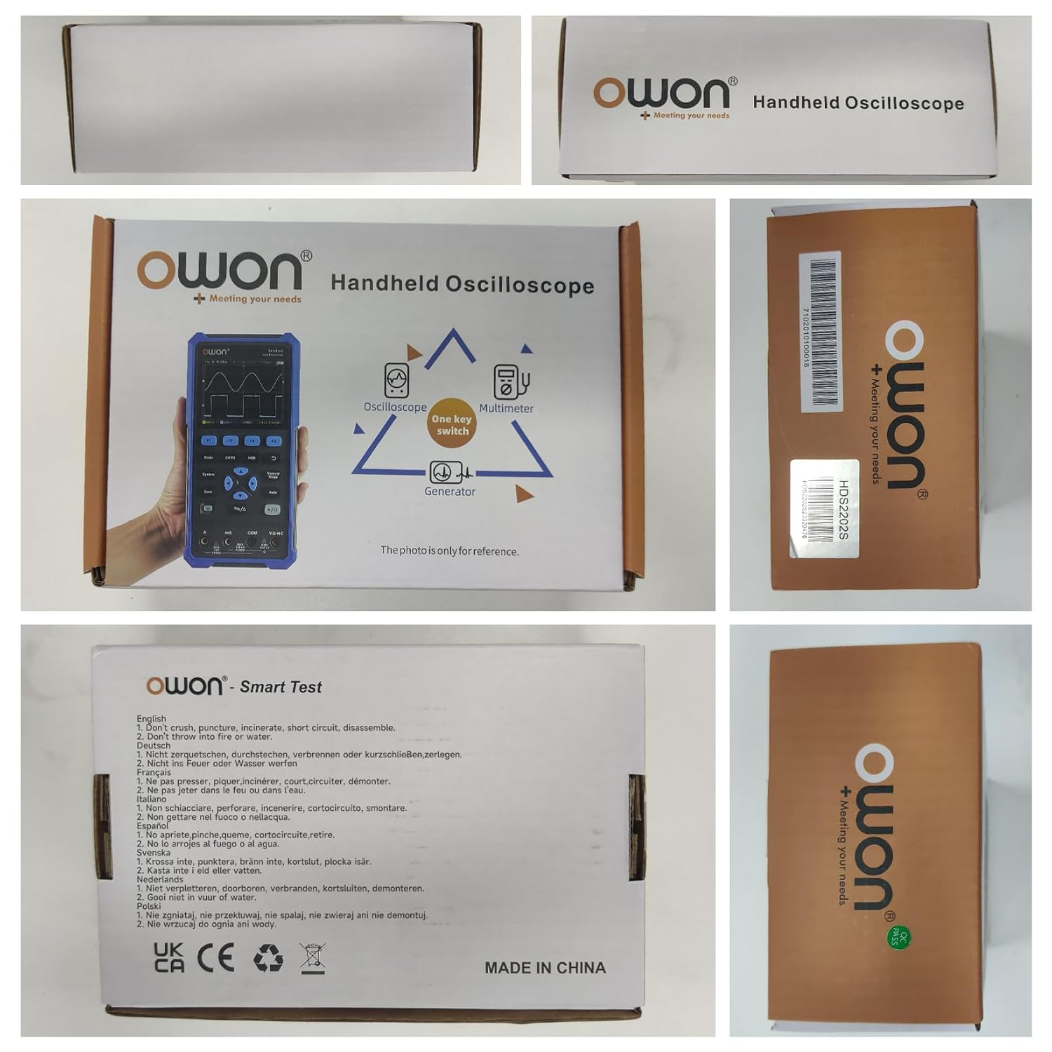 OWON Oscilloscope Hds2202S 3 in 1 Digital Handheld Oscilloscope Multiumeter,2-Ch 200 Mhz Bandwidth USB Type-C Interface, 20000 Counts Digital Multimeter with 3.5 Inch LCD Display image number 3