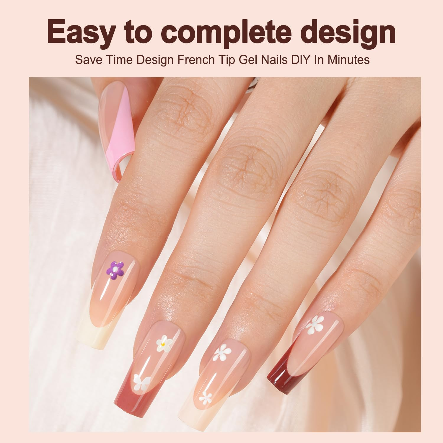 150 Pcs French Nail Gel Tips Long Square Nail Tips Pre-French Tips Press on Nails False Nails for DIY Nail Art in 15 Sizes image number 3