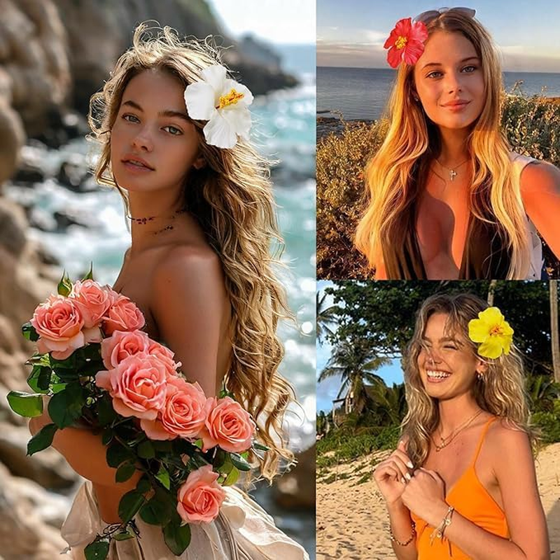 Bohemian Flower Hair Clips, 8Pcs Hawaiian Beach Flower Hair Pins Clips, Bohemian Flower Hair Clips for Women image number 4