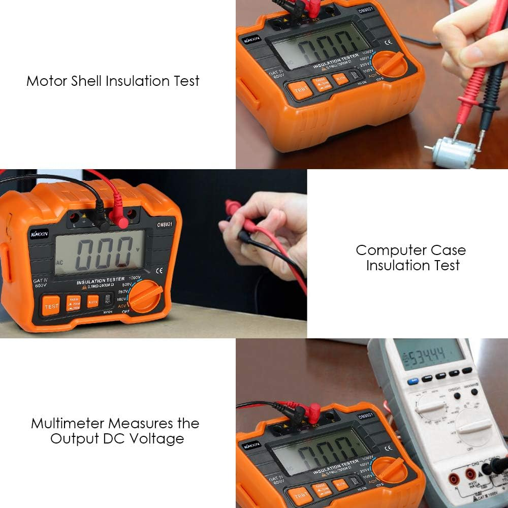 Insulation Tester, Insulation Resistance Tester DCV ACV Meter 1000V Ground Megger Megohmmeter Megohm Voltmeter W/Lcd Backlight Display image number 3