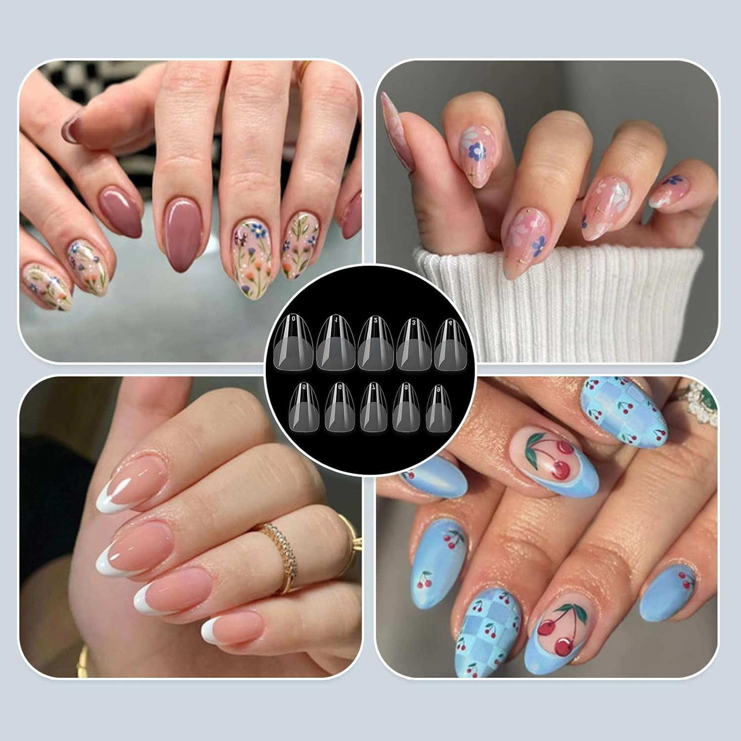 Jotia 600Pcs False Nail Tips, 10 Sizes Pre-Shape Press on Nails Clear Half Frosted Nails Tip Fake Nails Full Cover Artificial Nail Tips for Nail Extension (Blue Box) - Mint image number 6