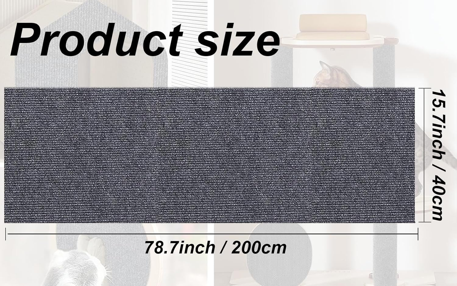 Cat Scratching Mat 78.7"X15.7", Self-Adhesive Cat Scratch Furniture Couch Protector, Cuttable Cat Wall Climbing Carpet, Cat Scratching Pad Replacement for Cat Tree Shelves image number 6