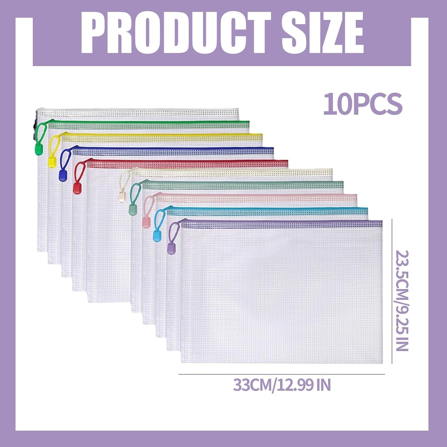 Homiliky 10 Pack A4 Plastic Wallets Document Wallets, Multicolor Zipper Folder, Zip Document Bags, Test Papers, Slips, Invoices, Homework Storage Bags, for Office School Home Travel, 10 Colors image number 2