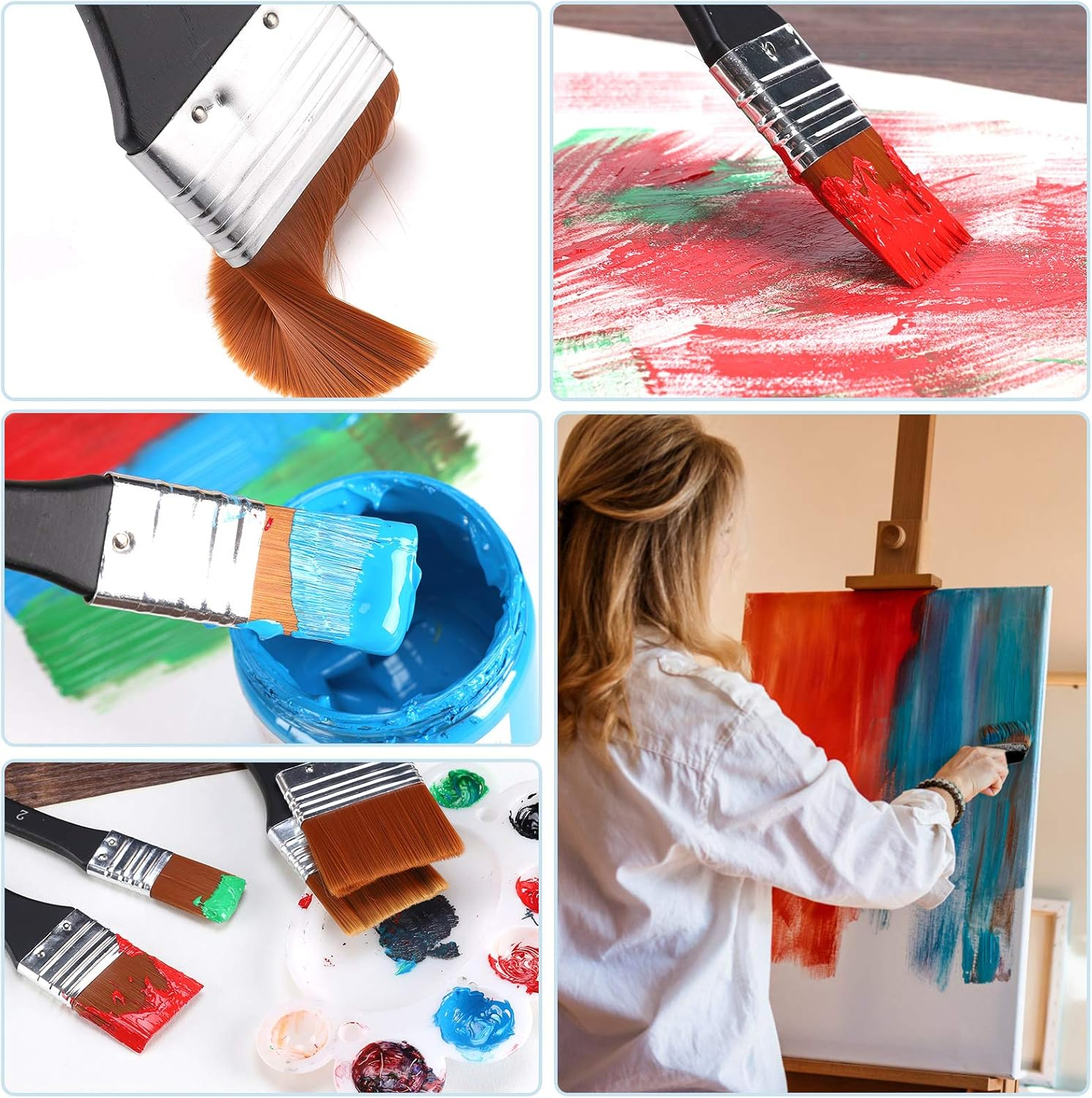 Paint Brushes for Acrylic Paint &ndash; 4 Pcs Set of Premium Artist Brushes, Professional Grade Flat Bristle Nylon Brush, Ergonomic One-Piece Design, Practical and Versatile, Perfect for Home Decoration