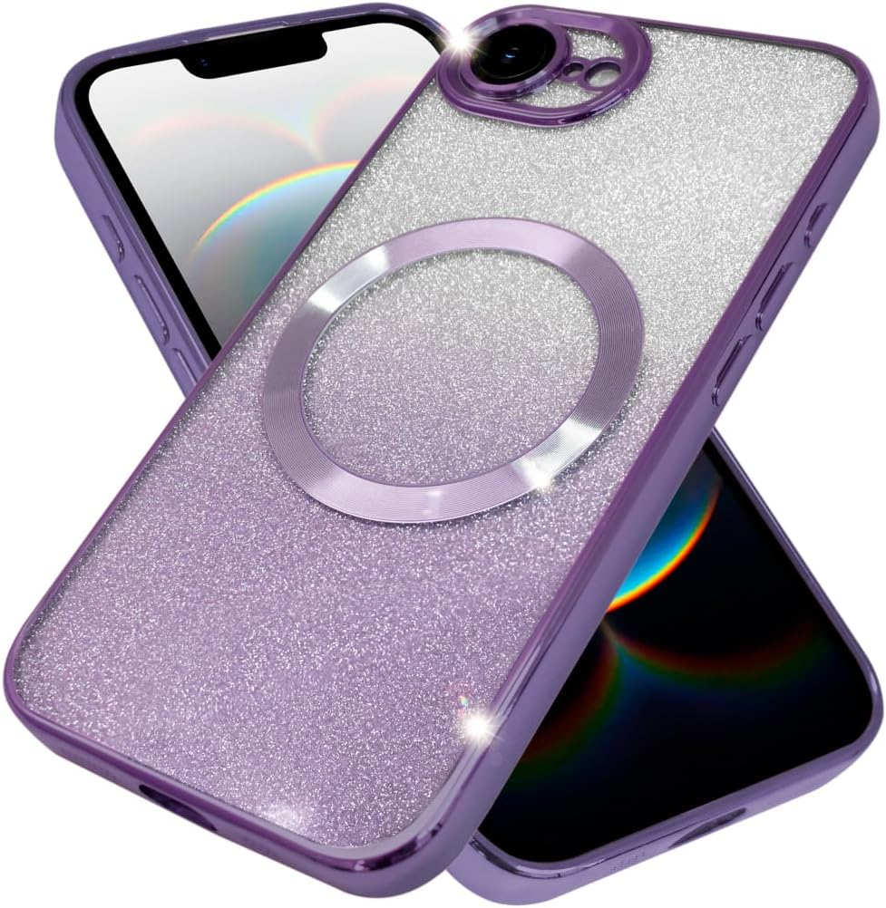 Sizkawil Re Iphone 16E Case, Magsafe Compatible, Sparkling, Lens Protection Cover, Wireless Charging, Shockproof, Hybrid 6, Smartphone Case, Pack of 1, Glitter Dark Purple