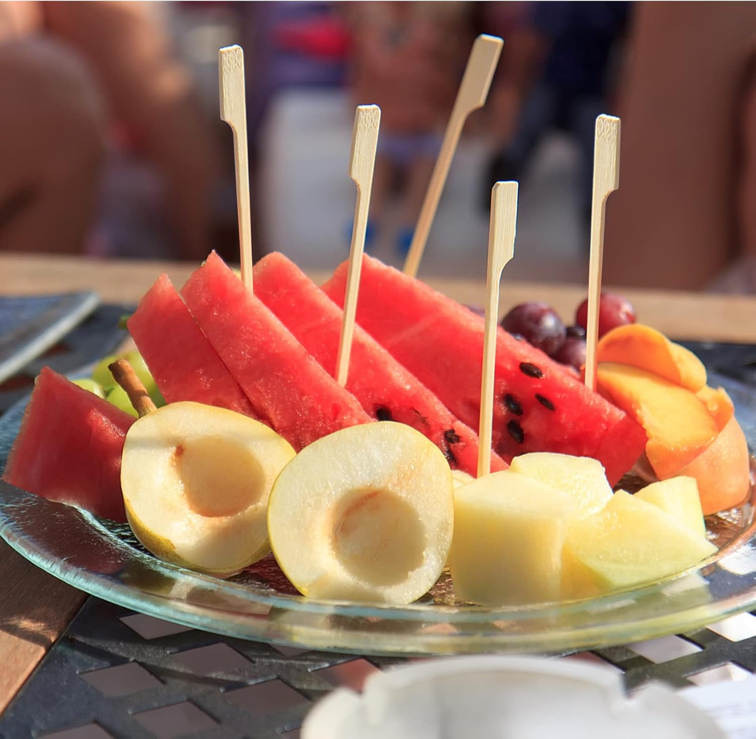 BLUE TOP 200Pcs Bamboo Paddle Picks, 3.5 Inch Sturdy Flat Skewers Food Appetizer Toothpicks for for Fruit, Grilling, Drink, BBQ, Barbecue, Yakitori Chicken, Fondue, Roasting,Cocktail, Marshmallow image number 4