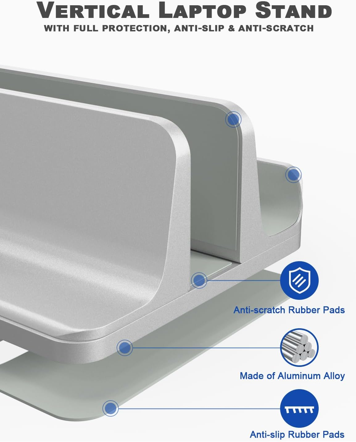 PHOCAR Vertical Laptop Stand, 2-In-1 Design for Laptop and Cellphone, Laptop Vertical Holder for Desk, Gaming Laptop Base, Cell Phone Holder Compatible with Macbook Air Pro, Ipad Mini Pro Air, Iphone, HP, Dell, Surface, Chromebook image number 4