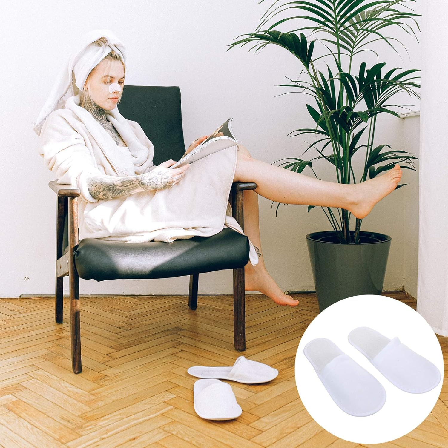 Vaguelly 24Pairs Women Men Hairdressing Slippers White Skid-Resistant Salon Light Portable image number 1