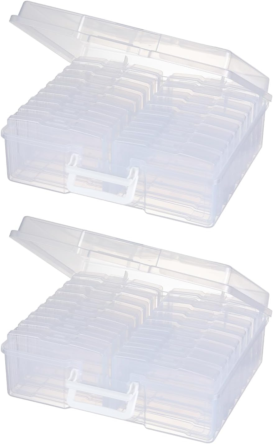 Novelinks Transparent 4" X 6" Photo Storage Boxes - 16 Inner Photo Organizer Cases Photo Keeper Picture Storage Containers Box for Photos (Cool-Colored) - White - 2Pack